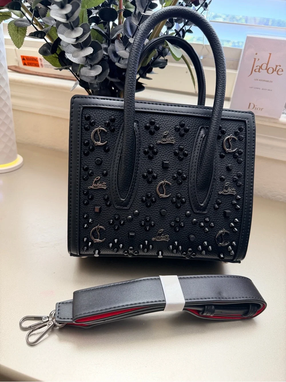 New Black Studded Leather Mini Paloma Tote with Removable Strap - Picture 1 of 12